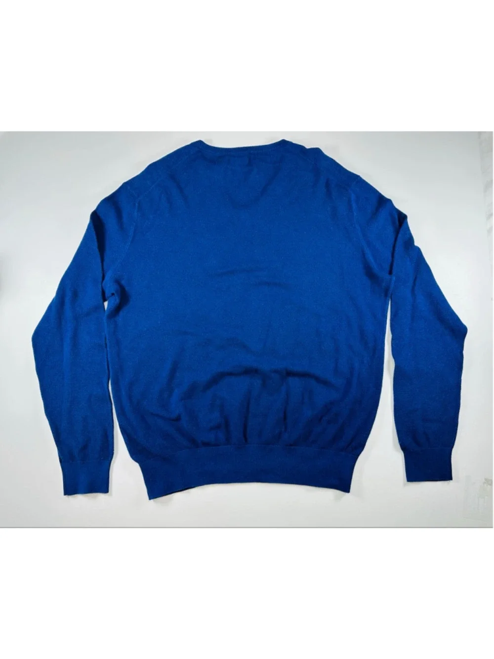Vintage Polo Ralph Lauren Blue Cotton Cashmere V-Neck Sweater XL Red Pony